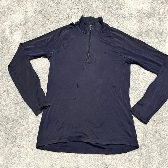 Smartwool Shirt Mens Medium Blue Merino Wool Quarter Zip Base Layer *** - Picture 1 of 10